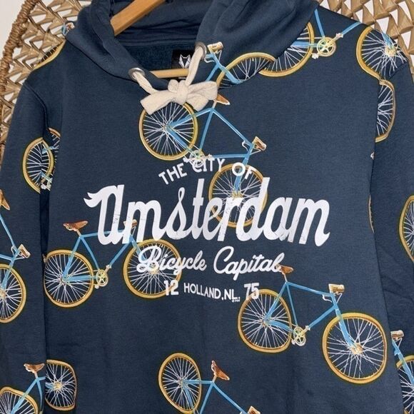 Fox Amsterdam  bicycle capital of the world blue hooded sweatshirt size small - Picture 2 of 6